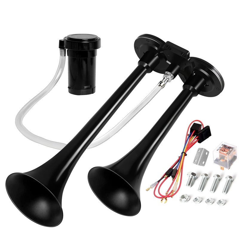 CARFKA Air Horn for Truck Boats Car, 150DB Super Loud Train Horns Kit with 120 PSI Air Compressor (black, Dual) - Image 1